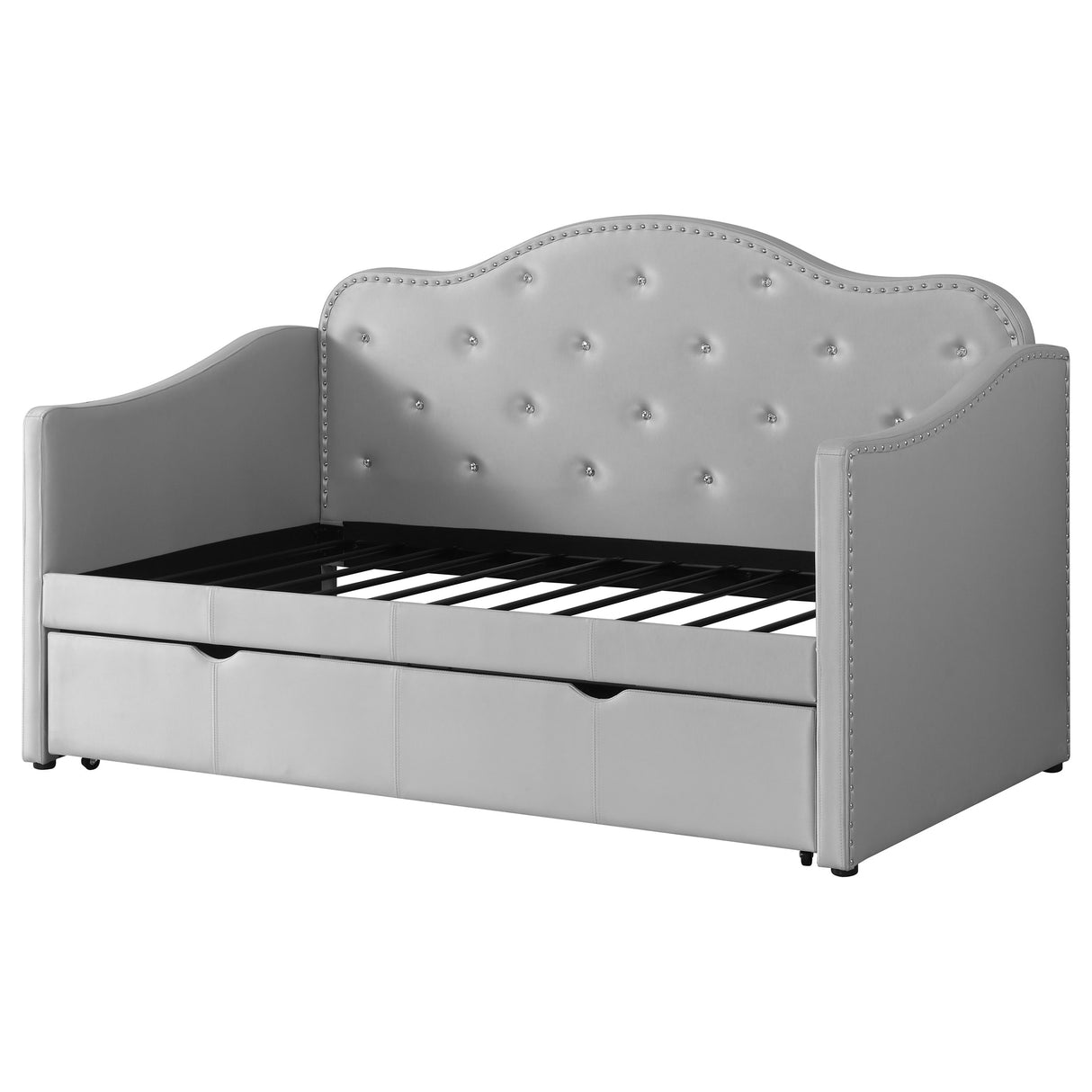 Twin Daybed W/ Trundle - Elmore Upholstered Twin Daybed with Trundle Pearlescent Grey