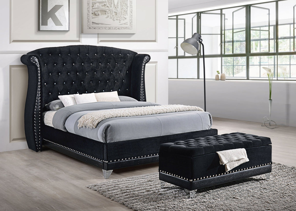 Barzini Upholstered Eastern King Wingback Bed Black | Coaster | Home Elegance USA