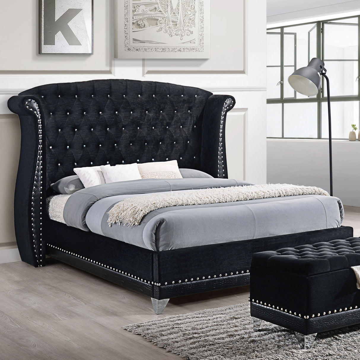 Barzini Upholstered California King Wingback Bed Black | Coaster - 300643KW - Home Elegance USA - 3