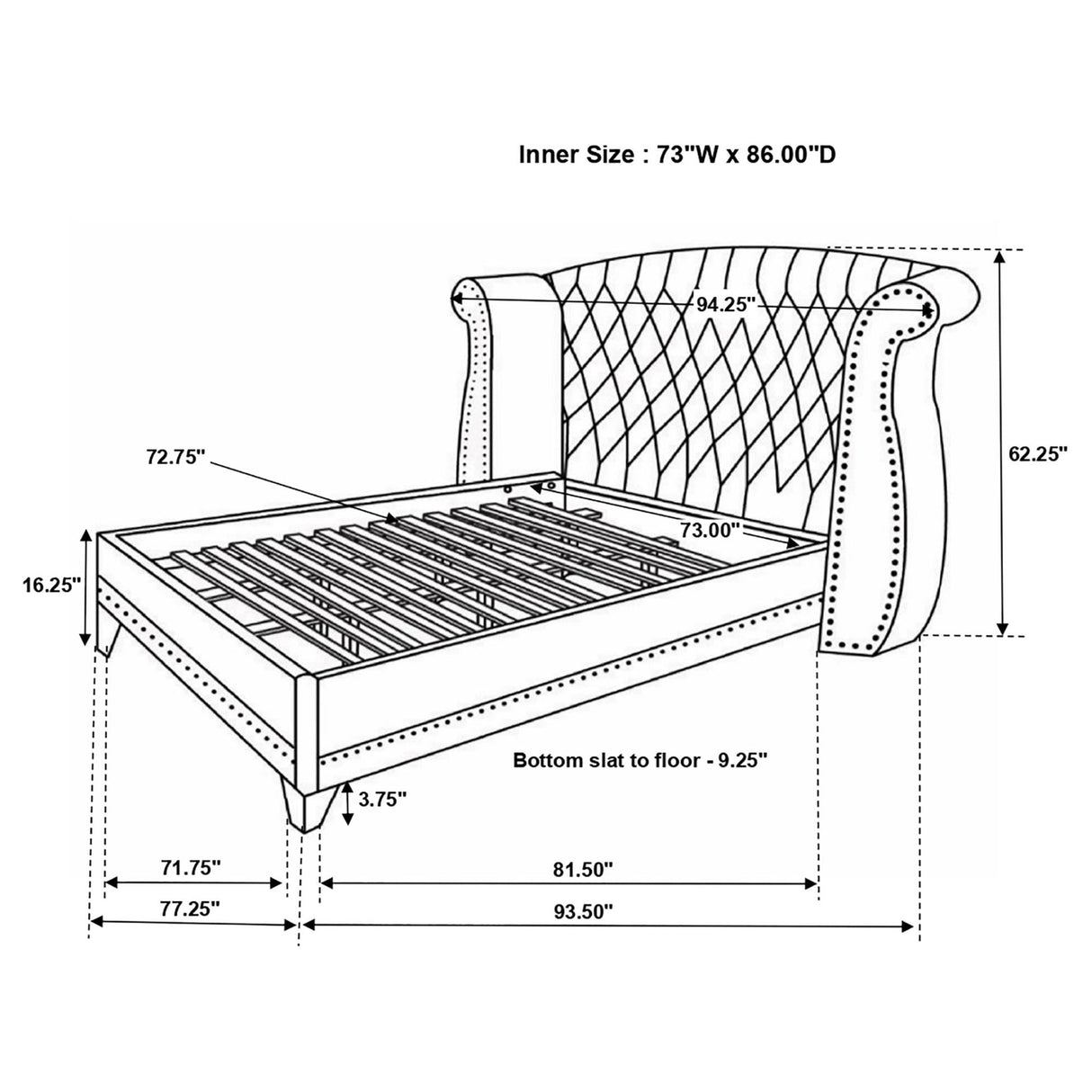 Barzini Upholstered California King Wingback Bed Black | Coaster - 300643KW - Home Elegance USA - 2