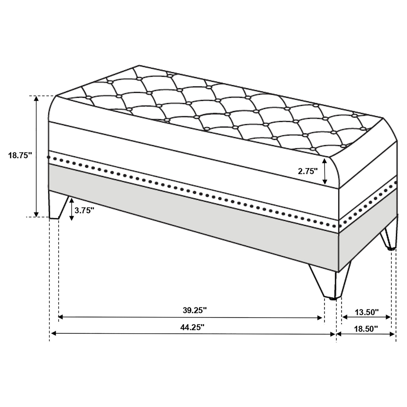 Storage Bench - Barzini Tufted Rectangular Trunk with Nailhead Black