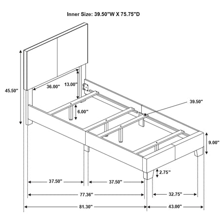 Twin Bed - Dorian Upholstered Twin Panel Bed Grey