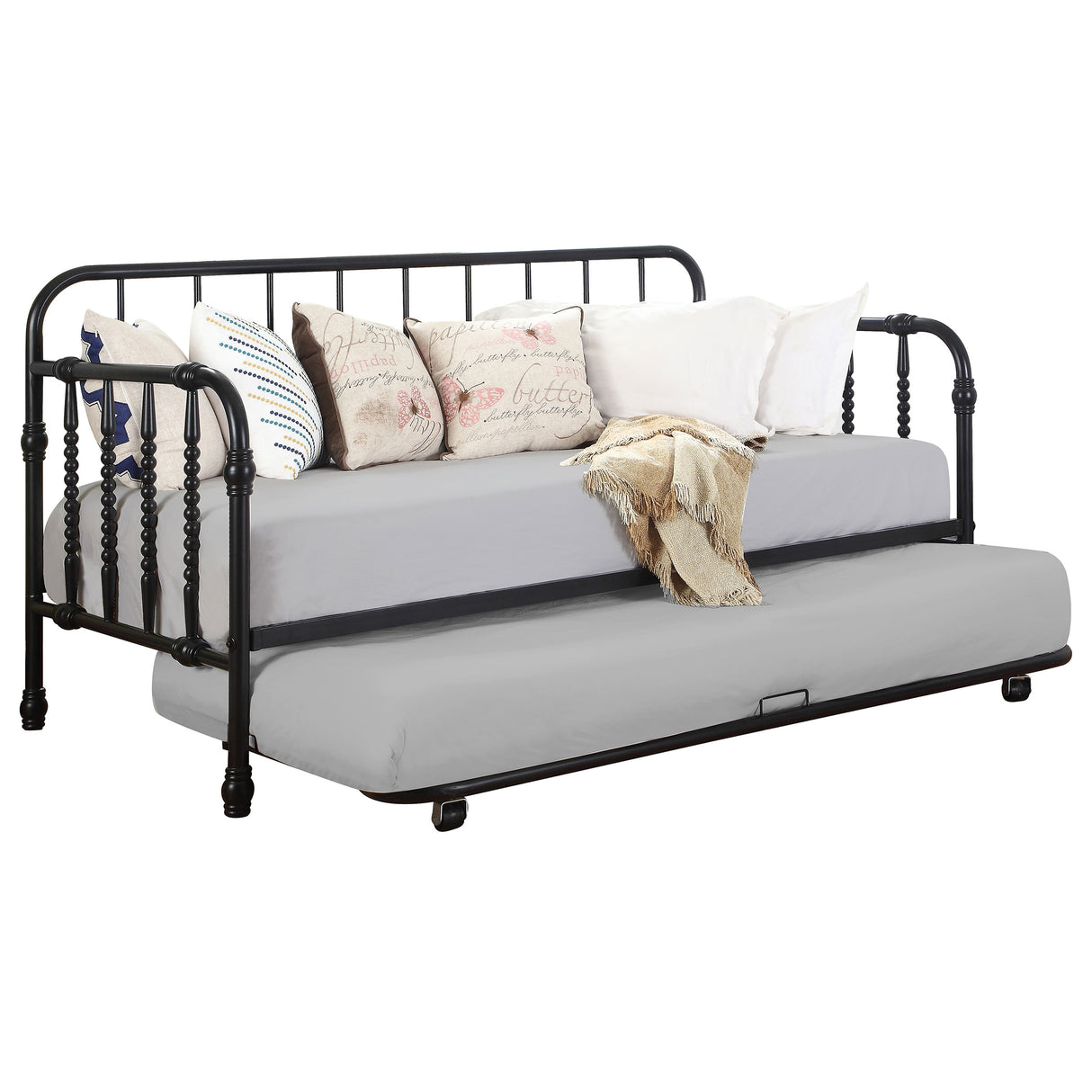 Twin Daybed W/ Trundle - Marina Twin Metal Daybed with Trundle Black