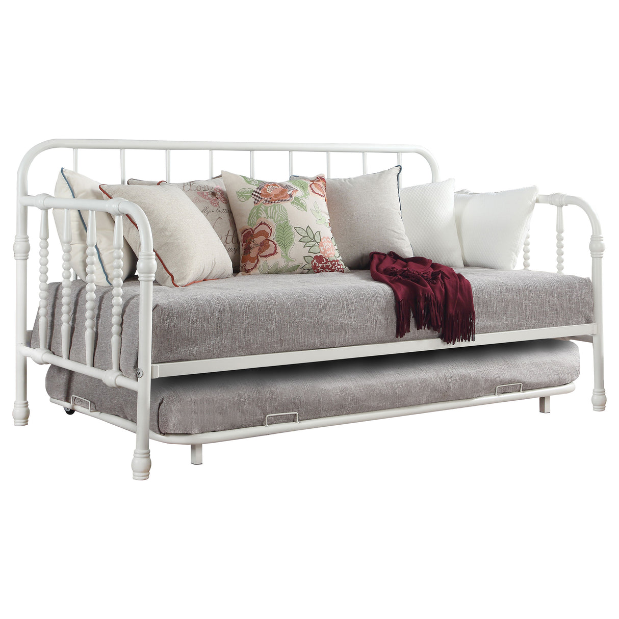 Twin Daybed W/ Trundle - Marina Twin Metal Daybed with Trundle White