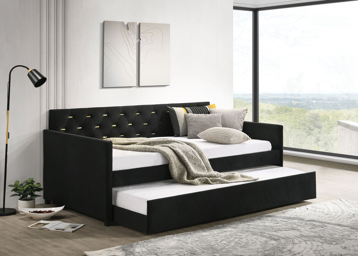 Daybed - Kendall Upholstered Tufted Twin Daybed with Trundle Black