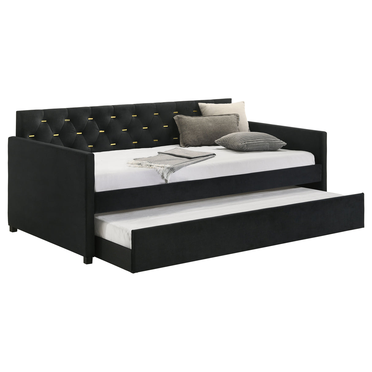 Daybed - Kendall Upholstered Tufted Twin Daybed with Trundle Black