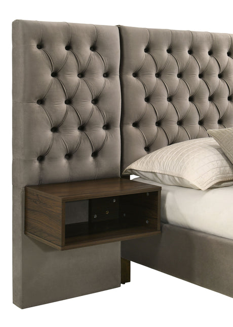 Upholstered Eastern King Bed  - Marley Upholstered Eastern King Wall Panel Bed Light Brown