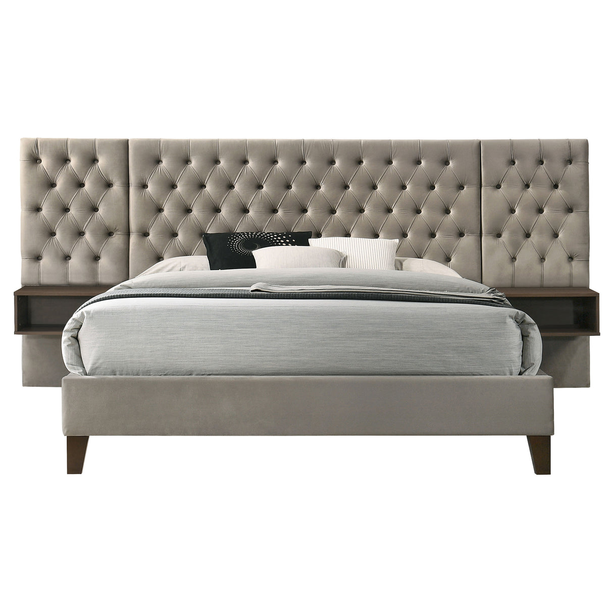 Queen Bed - Marley Upholstered Queen Wall Panel Bed Light Brown