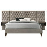 Queen Bed - Marley Upholstered Queen Wall Panel Bed Light Brown