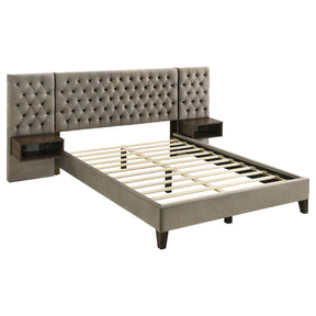 Queen Bed - Marley Upholstered Queen Wall Panel Bed Light Brown