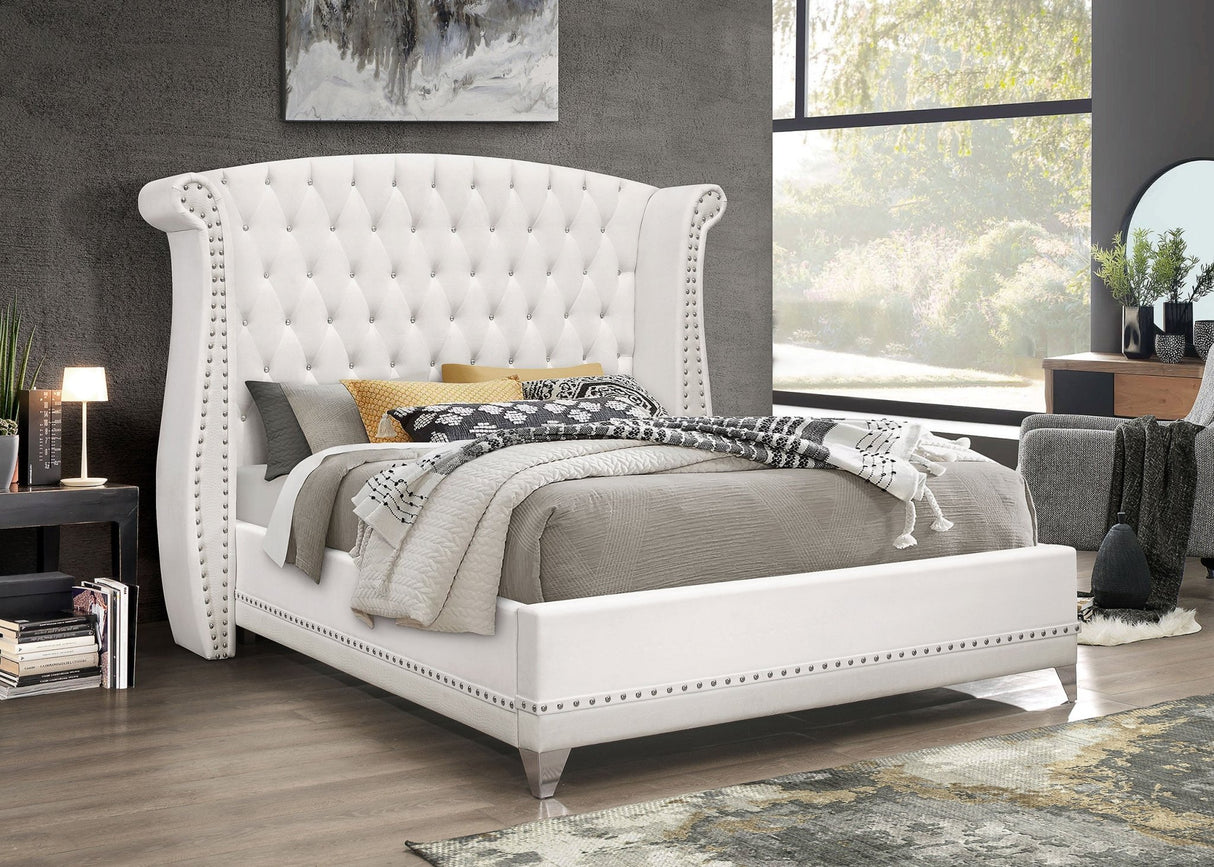 Barzini Upholstered California King Wingback Bed White | Coaster - 300843KW - Home Elegance USA - 2