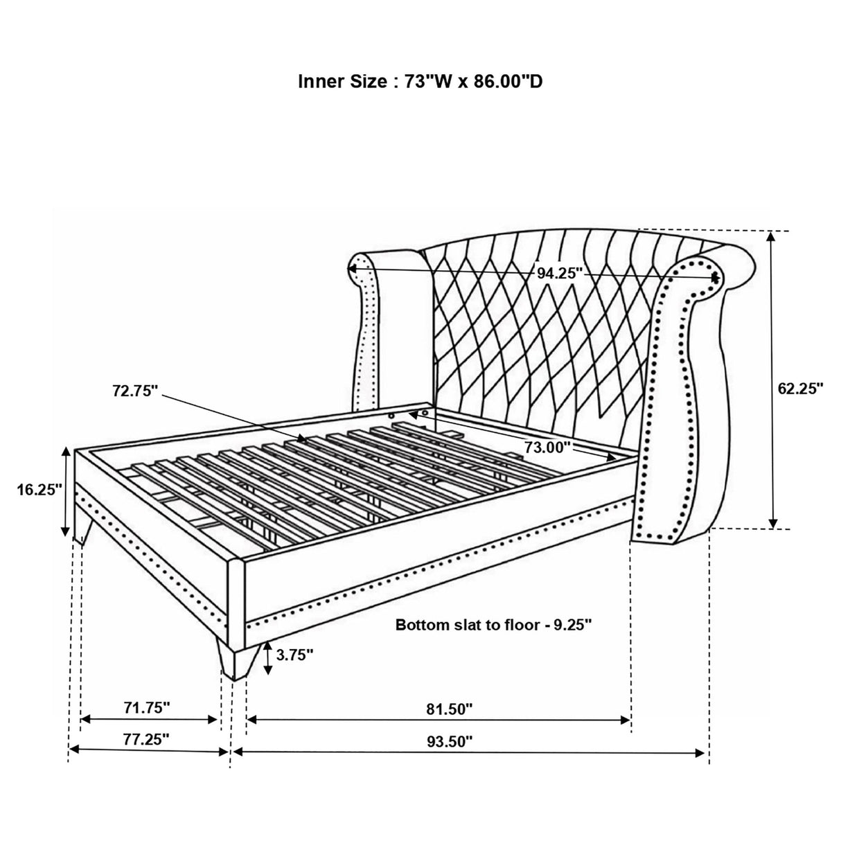 Barzini Upholstered California King Wingback Bed White | Coaster - 300843KW - Home Elegance USA - 3