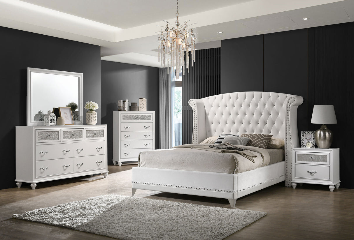 Queen Bed - Barzini Upholstered Queen Wingback Bed White