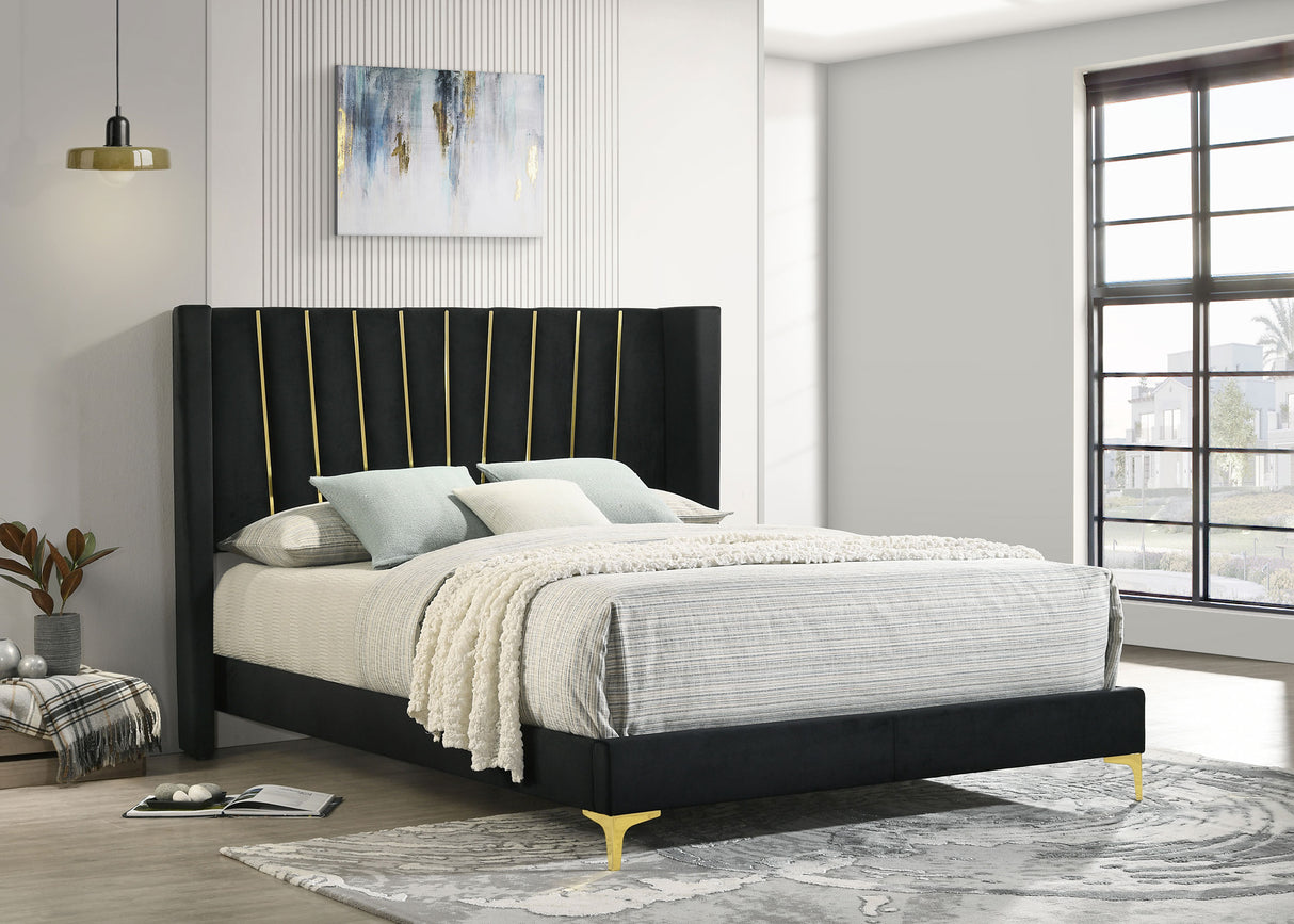 Upholstered Eastern King Bed  - Kendall Upholstered Eastern King Panel Bed Black