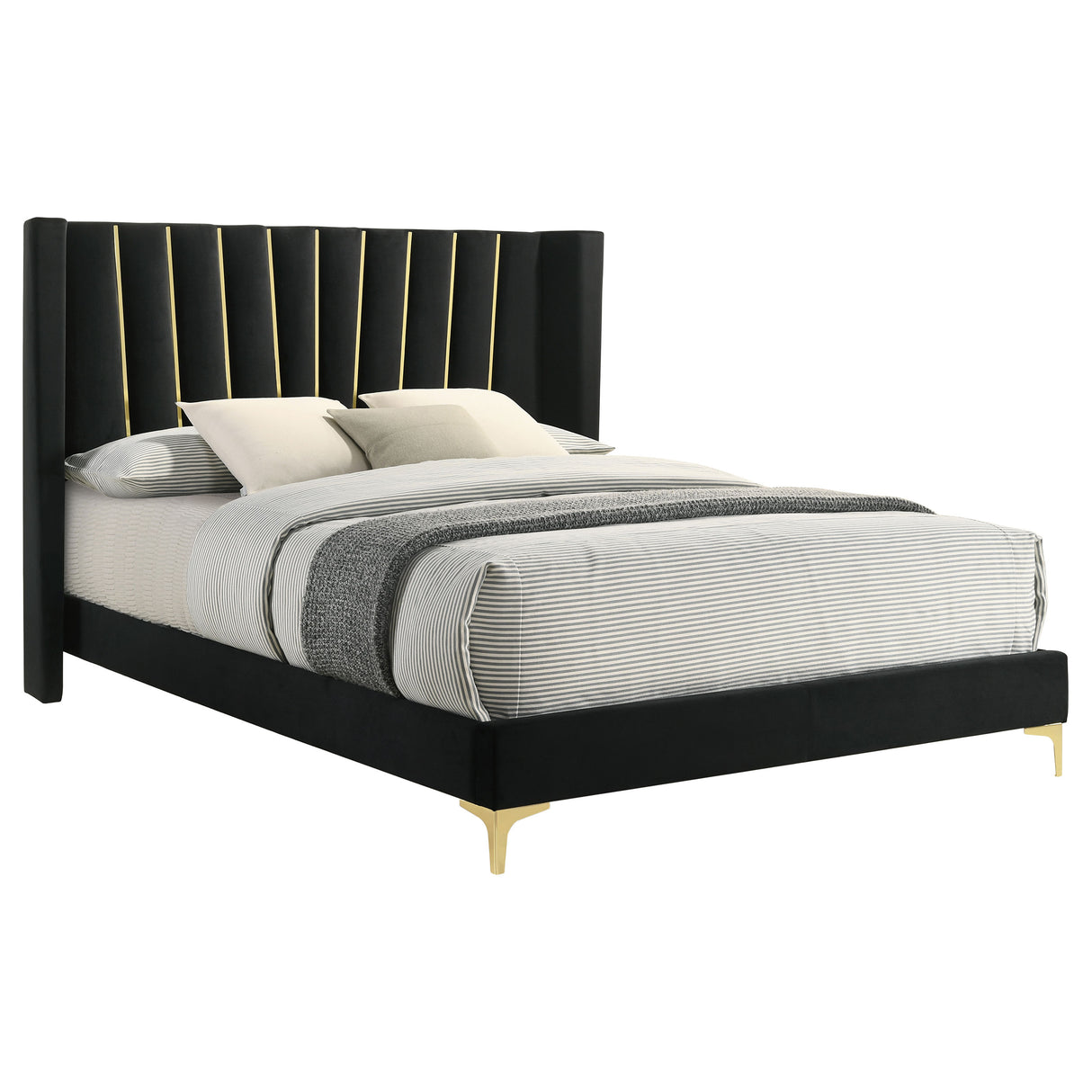 Upholstered Eastern King Bed  - Kendall Upholstered Eastern King Panel Bed Black