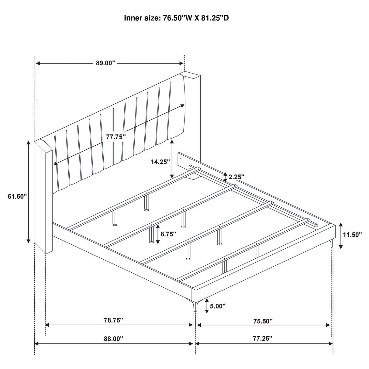 Upholstered Eastern King Bed  - Kendall Upholstered Eastern King Panel Bed Black