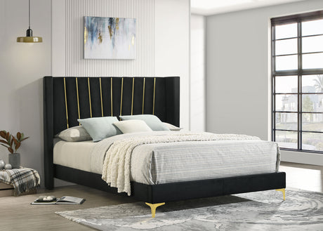 Queen Bed - Kendall Upholstered Queen Panel Bed Black