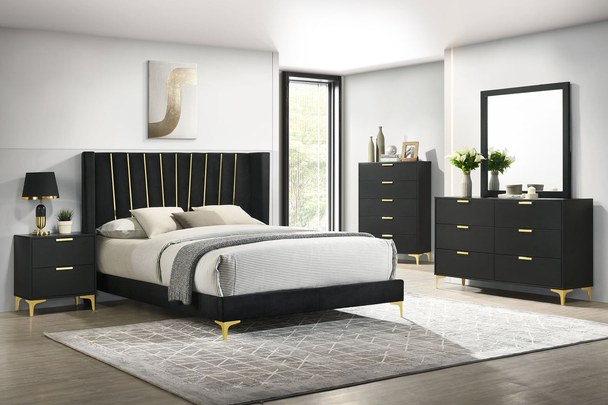 Queen Bed - Kendall Upholstered Queen Panel Bed Black