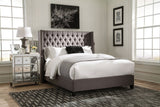 Bancroft Upholstered Eastern King Wingback Bed Grey | Coaster | Home Elegance USA