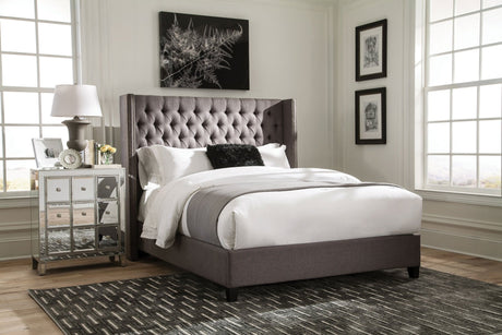 Bancroft Upholstered Eastern King Wingback Bed Grey | Coaster - 301405KE - Home Elegance USA - 2