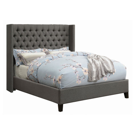 Bancroft Upholstered Eastern King Wingback Bed Grey | Coaster - 301405KE - Home Elegance USA - 1