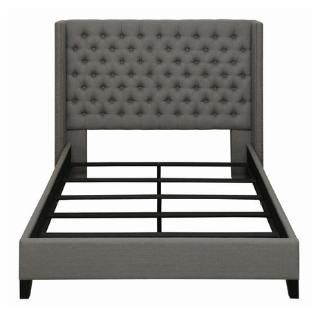 Bancroft Upholstered Eastern King Wingback Bed Grey | Coaster - 301405KE - Home Elegance USA - 3