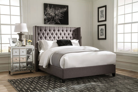 Bancroft Upholstered Queen Wingback Bed Grey | Coaster - 301405Q - Home Elegance USA - 2