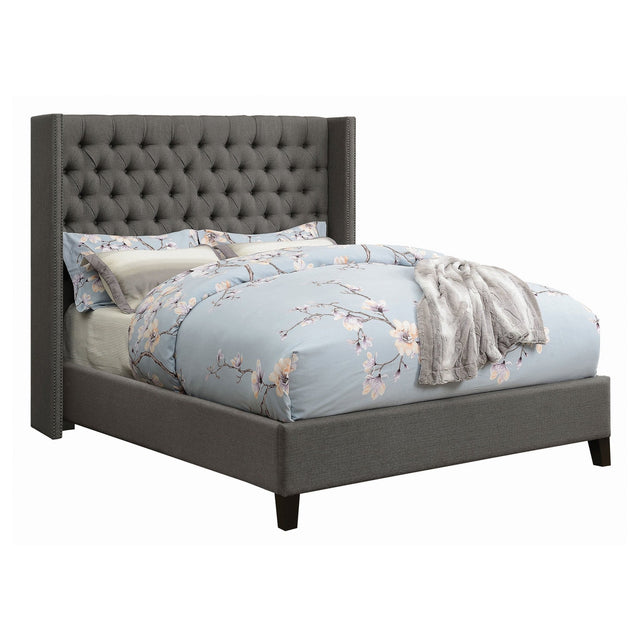 Bancroft Upholstered Queen Wingback Bed Grey | Coaster - 301405Q - Home Elegance USA - 1