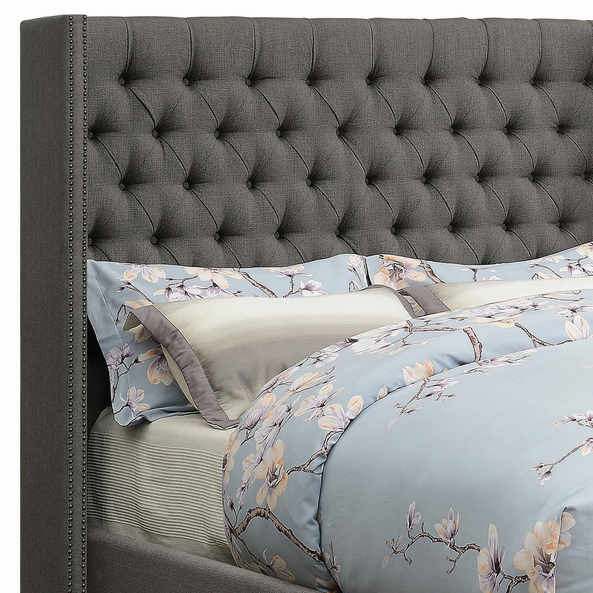 Bancroft Upholstered Queen Wingback Bed Grey | Coaster - 301405Q - Home Elegance USA - 5