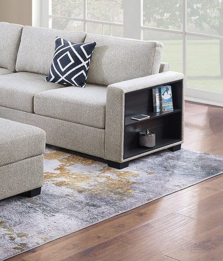 Contemporary Functional Sectional Sofa 4pc Set Beige Boucle Couch Loveseat w Built-in Shelfs Wedge, Ottoman Living Room Furniture L-Shaped Design Couch - sold by Home Elegance USA
