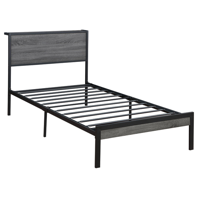 Twin Bed - Ricky Metal Twin Panel Bed Grey