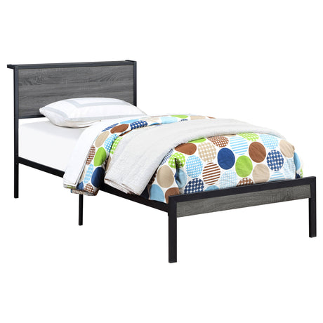 Twin Bed - Ricky Metal Twin Panel Bed Grey