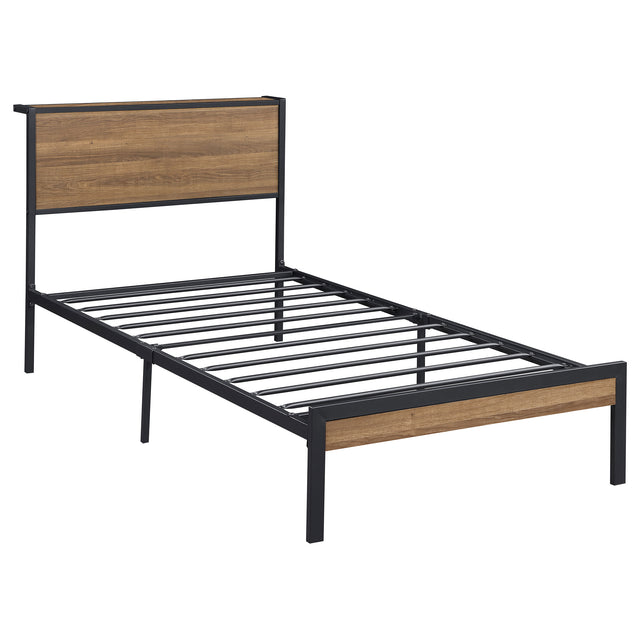 Twin Bed - Ricky Metal Twin Panel Bed Light Oak