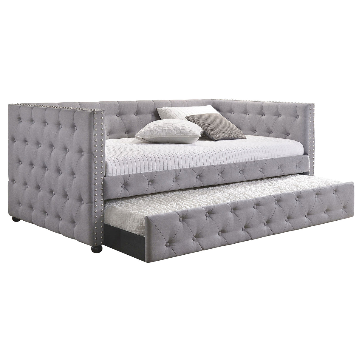 Twin Daybed W/ Trundle - Mockern Tufted Upholstered Daybed with Trundle Grey