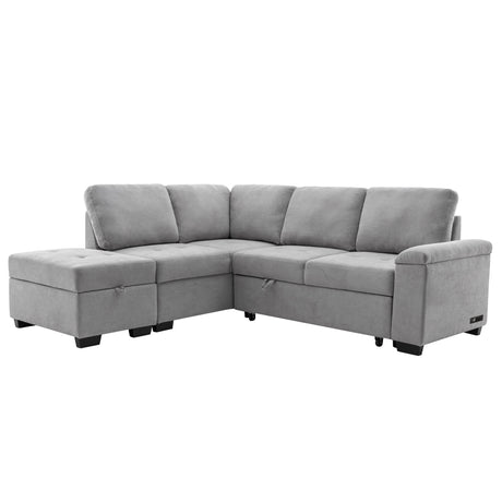 Sleeper Sectional Sofa, L-Shape Corner Couch Sofa-Bed with Storage Ottoman & Hidden Arm Storage & USB Charge  for Living Room Apartment, Gray - sold by Home Elegance USA