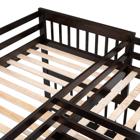 Twin-Twin over Full L-Shaped Bunk Bed With 3 Drawers, Portable Desk and Wardrobe, Espresso(OLD SKU:LT100542AAP) - sold by Home Elegance USA