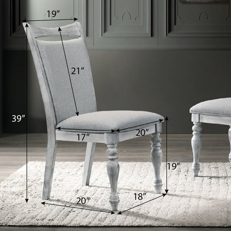 Iris 5-Piece Dining Set, Round Pedestal Table with 4 Chairs, Weathered White and Gray - sold by Home Elegance USA