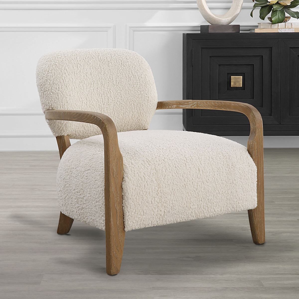 Telluride Natural Shearling Accent Chair - Beige / Dark Brown by Uttermost - View 2