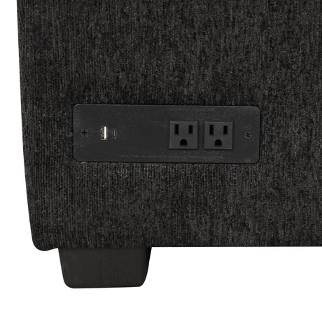 U-shaped Sectional Sofa Pull Out Bed with USB Ports, Power Sockets, Back Pillows & Storage Chaise, Black Chenille, 108.6' - sold by Home Elegance USA