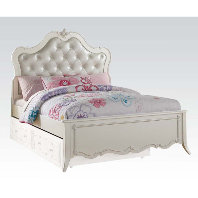 Acme - Edalene Full Bed 30500F Pearl Synthetic Leather & Pearl White Finish