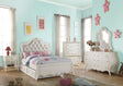 Acme - Edalene Twin Bed 30505T Pearl Synthetic Leather & Pearl White Finish