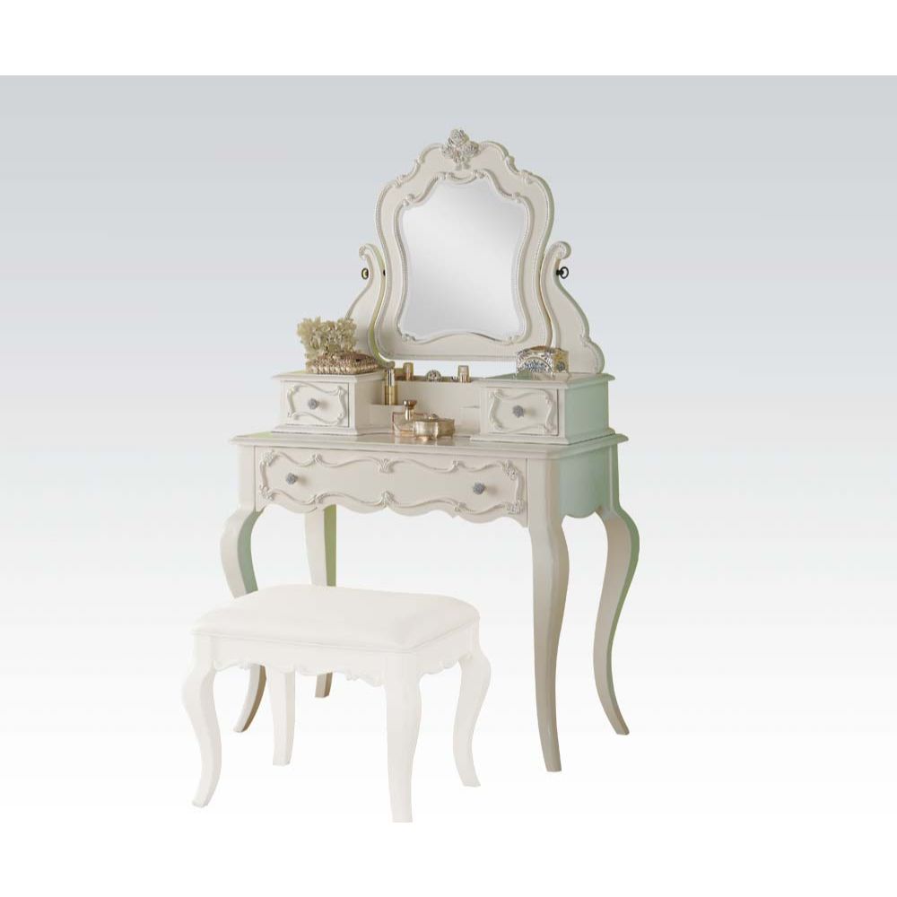 Acme - Edalene Vanity Desk W/Mirror 30516 Pearl White Finish