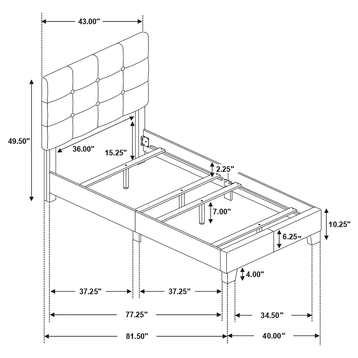 Twin Bed - Mapes Upholstered Twin Panel Bed Charcoal