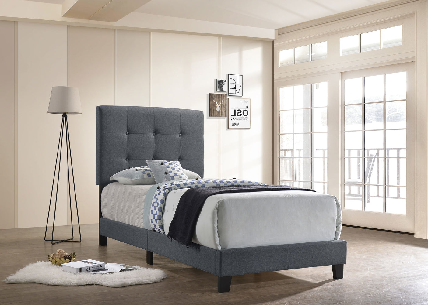 Twin Bed - Mapes Upholstered Twin Panel Bed Grey