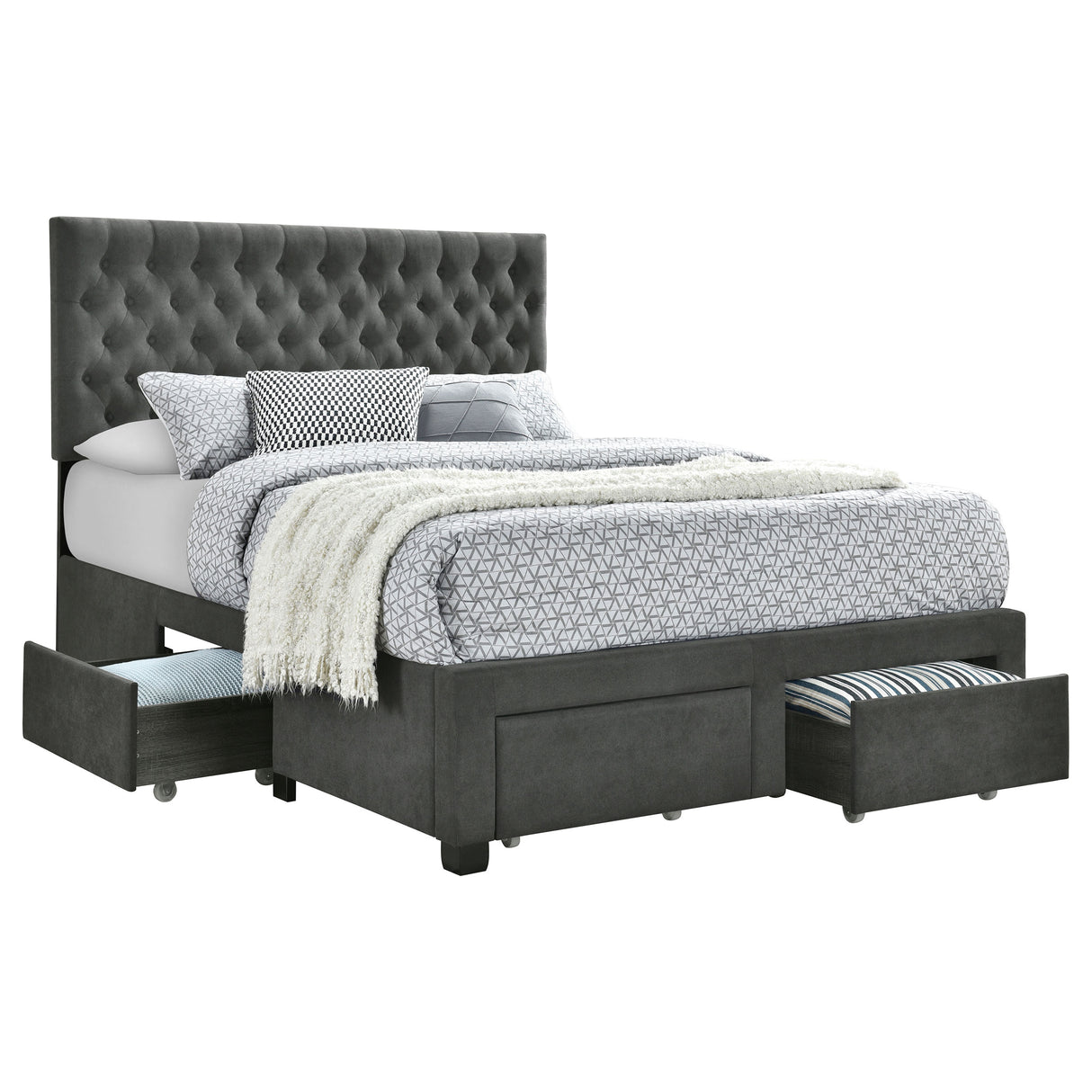 Full Storage Bed - Soledad Upholstered Full Storage Panel Bed Grey