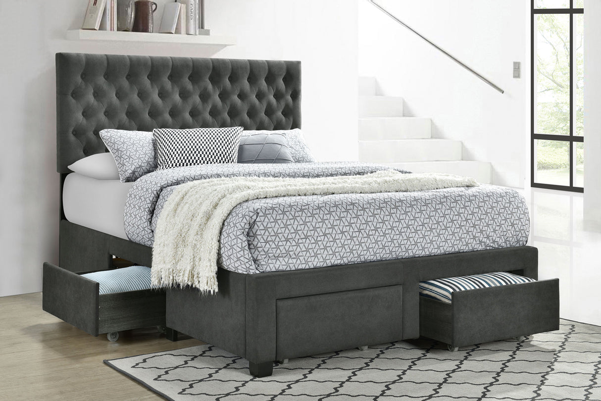 Queen Storage Bed - Soledad Upholstered Queen Storage Panel Bed Grey