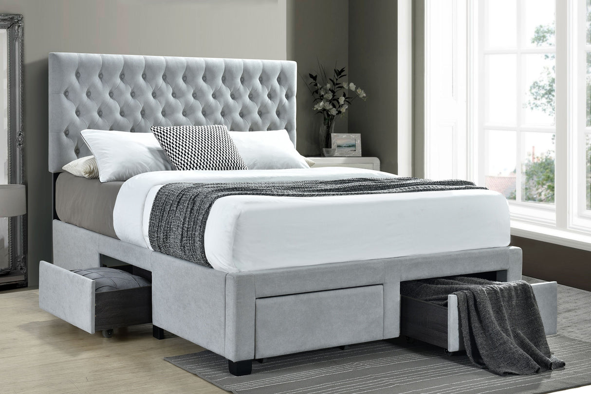 Queen Storage Bed - Soledad Upholstered Queen Storage Panel Bed Light Grey