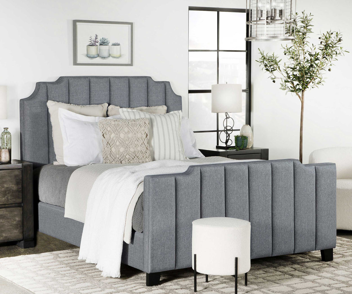 Eastern King Bed - Fiona Upholstered Eastern King Panel Bed Light Grey