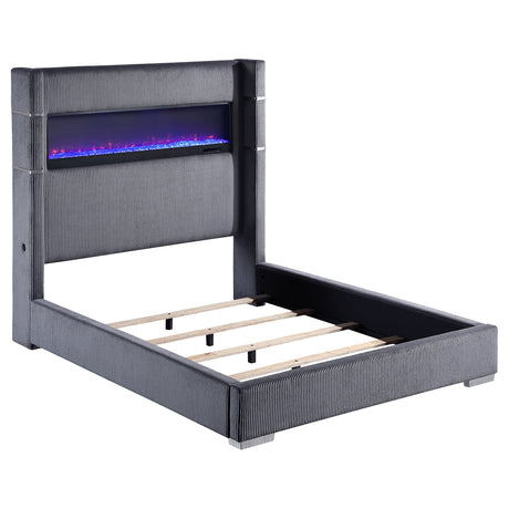 Tisdall 67-inch Upholstered Queen Fireplace Bed Grey - Home Elegance USA
