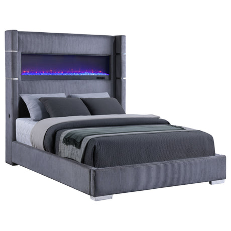 Tisdall 67-inch Upholstered Queen Fireplace Bed Grey - Home Elegance USA